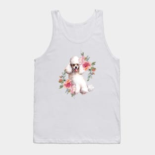 Cute Poodle Puppy Dog with Flowers Watercolor Art Tank Top